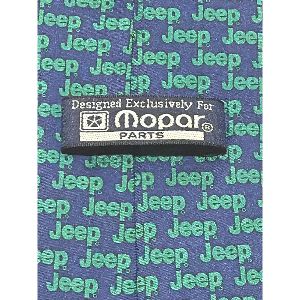 Jeep Mopar Parts Mens Silk Necktie Navy Blue Green Logo Pattern Automotive Tie
